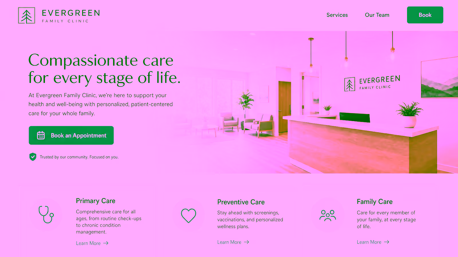 Evergreen Family Clinic — a medical website designed by DKNAPP Design