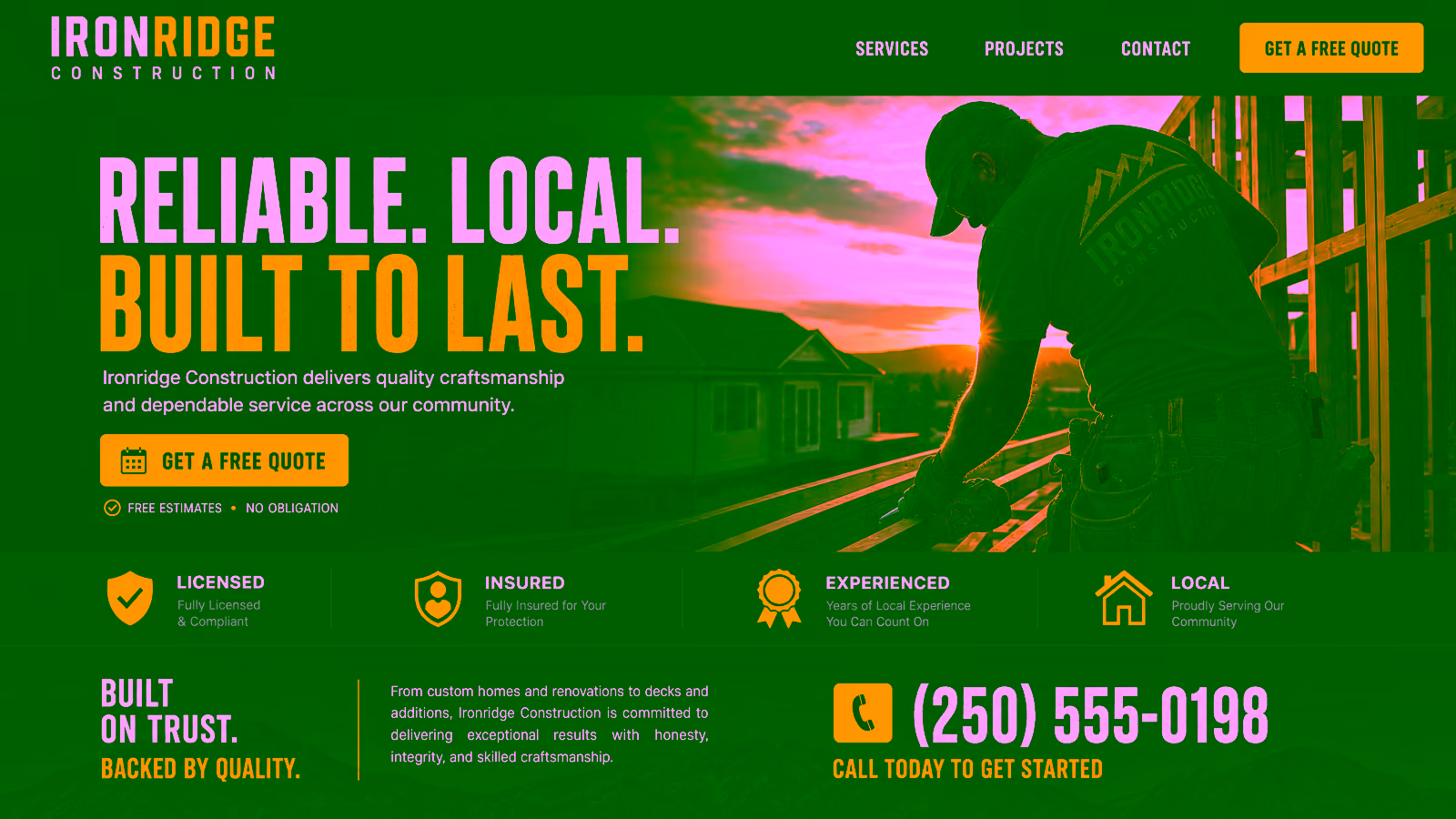 Ironridge Construction — a trades website designed by DKNAPP Design